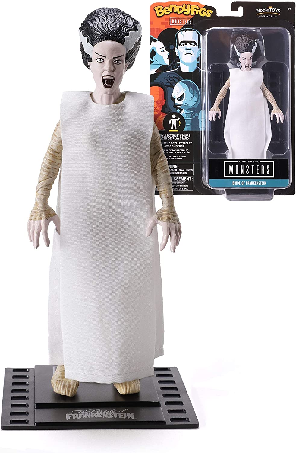 The Noble Collection Bendyfigs Bride Of Frankenstein, offiziell lizenzierte, 19 cm große, biegsame, bewegliche Puppenfiguren zum Sammeln mit Ständer – für Kinder und Erwachsene