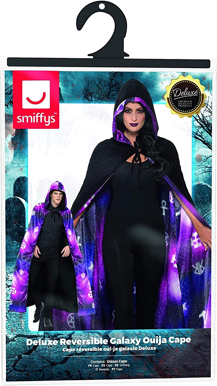 Smiffys 45118 Deluxe Reversible Galaxy Ouija Cape, Schwarz &amp; Lila, Einheitsgröße