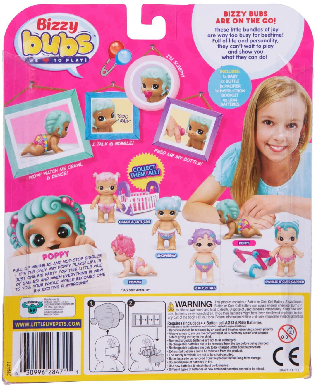 Little Live Bizzy Bubs 28471 Baby Poppy Doll che gattona