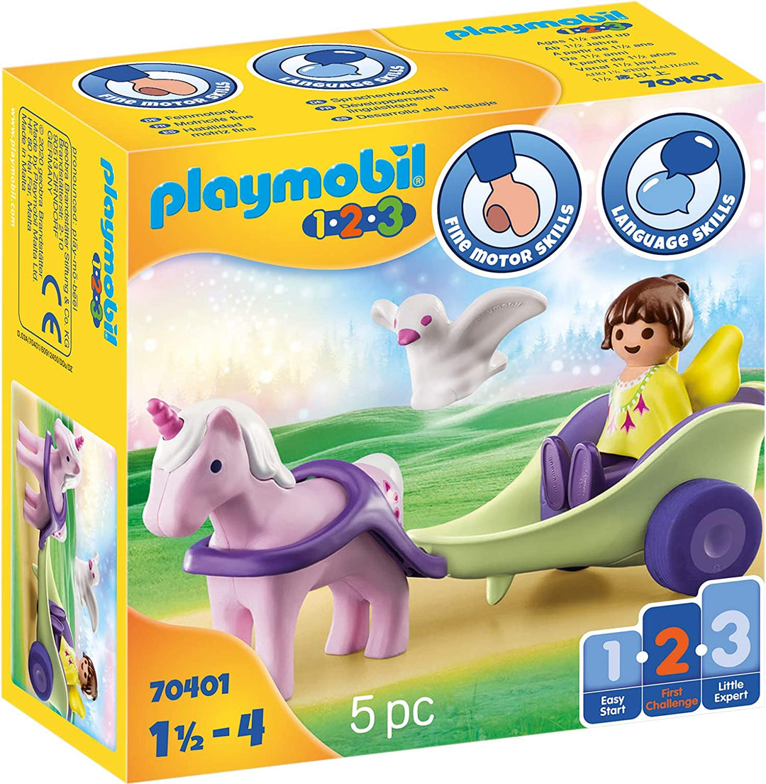 Playmobil 1.2.3 70401 Carro de unicornio con hada para niños de 1,5 a 4 años