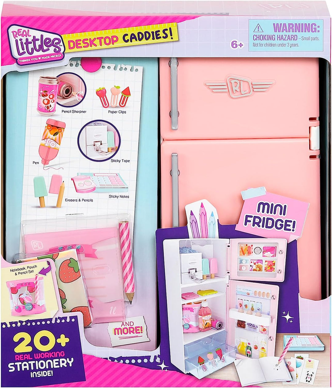 Real Littles Desktop Caddies - Mini Fridge with 20+ real Working Stationery Surprises