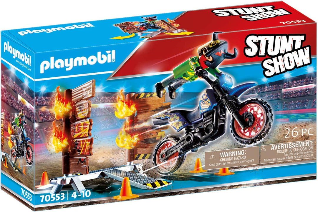 Playmobil 70553 Stunt Show Motocross avec mur enflammé pour enfants de 4 à 10 ans