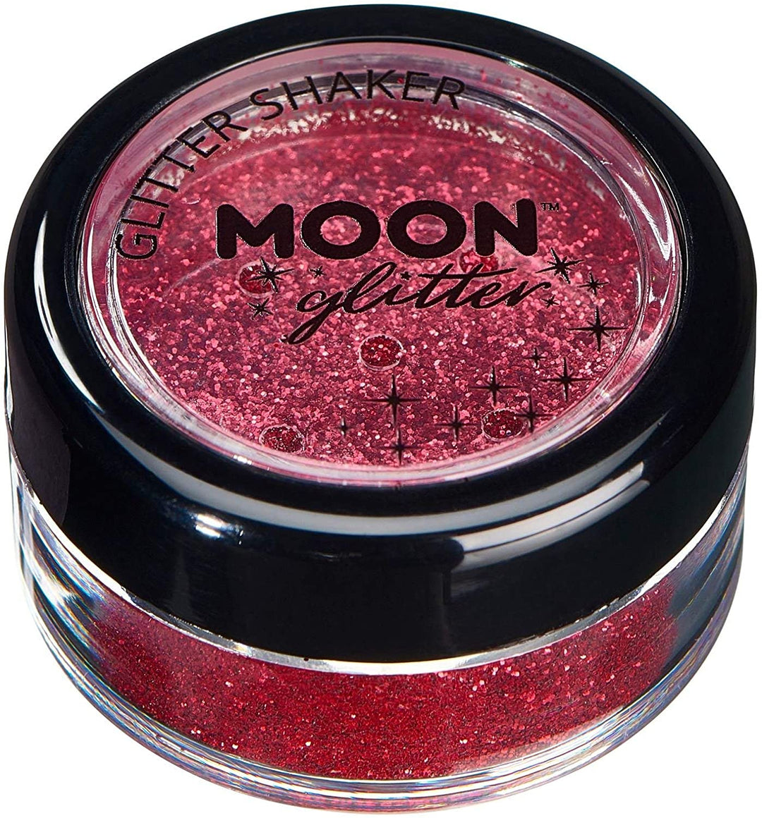 Klassische feine Glitzerstreuer von Moon Glitter – Rot – kosmetischer Festival-Make-up-Glitzer für Gesicht, Körper, Nägel, Haare, Lippen – 5 g