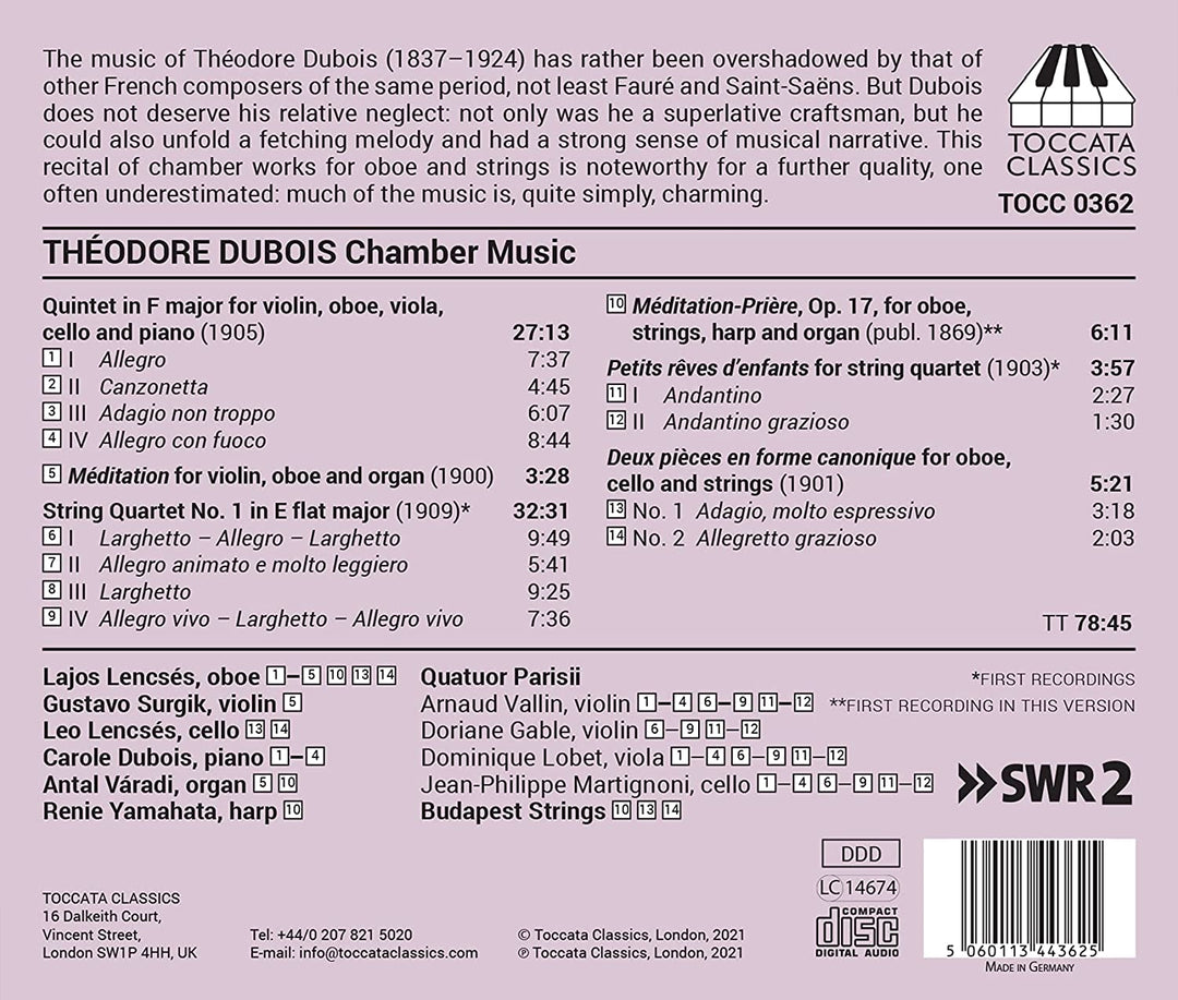 Lajos Lencsés - Dubois: Chamber Music [Lajos Lencsés; Gustavo Surgik; Leo Lencsés; Carole Dubois; Antál Váradi; Renie Yamahata; Quatuor Parisii; Budapest Strings] [Toccata Classics: TOCC 0362] [Audio CD]