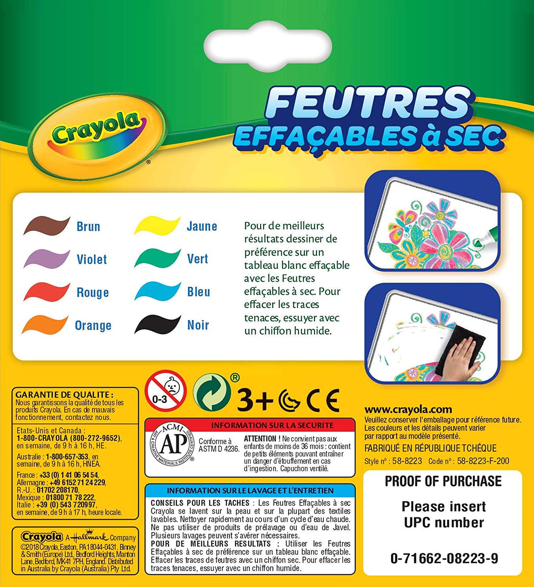 Crayola – 8 radierbare Filzstifte (große Spitze) – Französische Box – Kreative Hobbys – Filzstifte und ausgefallene Accessoires – Für Kinder ab 3 Jahren – Zeichen- und Malspiel