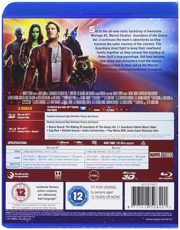 Marvel Studios Guardians of the Galaxy Vol. 2 – Action/Sci-Fi [Blu-ray]