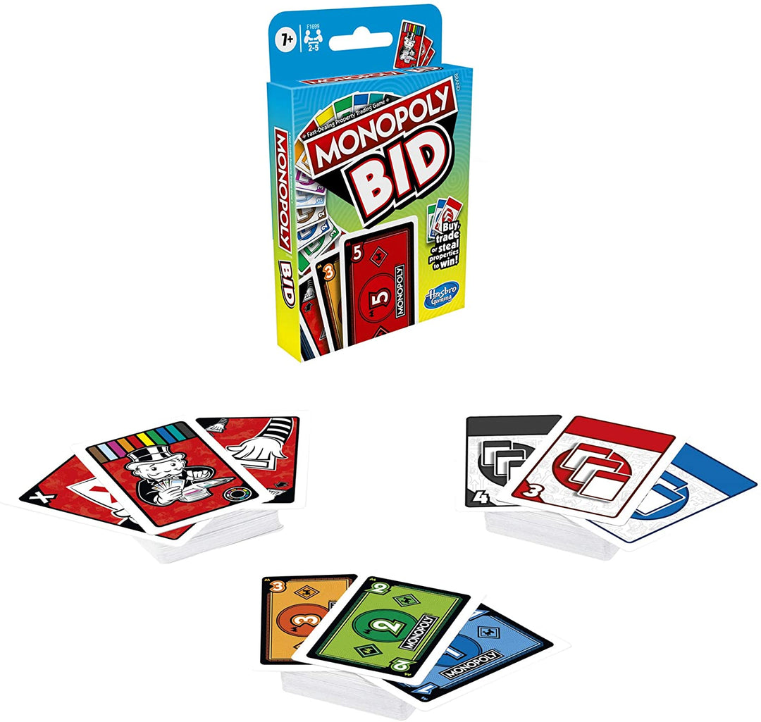 Monopoly Bid Game, schnelles Kartenspiel für 4 Spieler Spiel für Familien und Kinder ab 7 Jahren