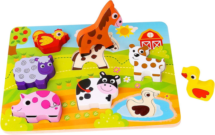 Andreu Toys 921 TKC479 Tooky Toy Chunky Puzzle – Bauernhof EA Holzbauernhof, 8 Stück, mehrfarbig, 29,5 x 21 x 1,7 cm