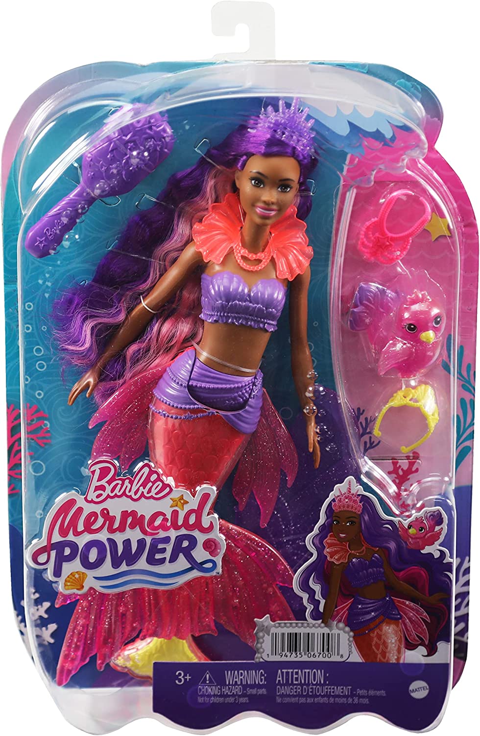 Barbie Mermaid Power Barbie „Brooklyn“ Roberts Meerjungfrauenpuppe mit Haustier, Interchang