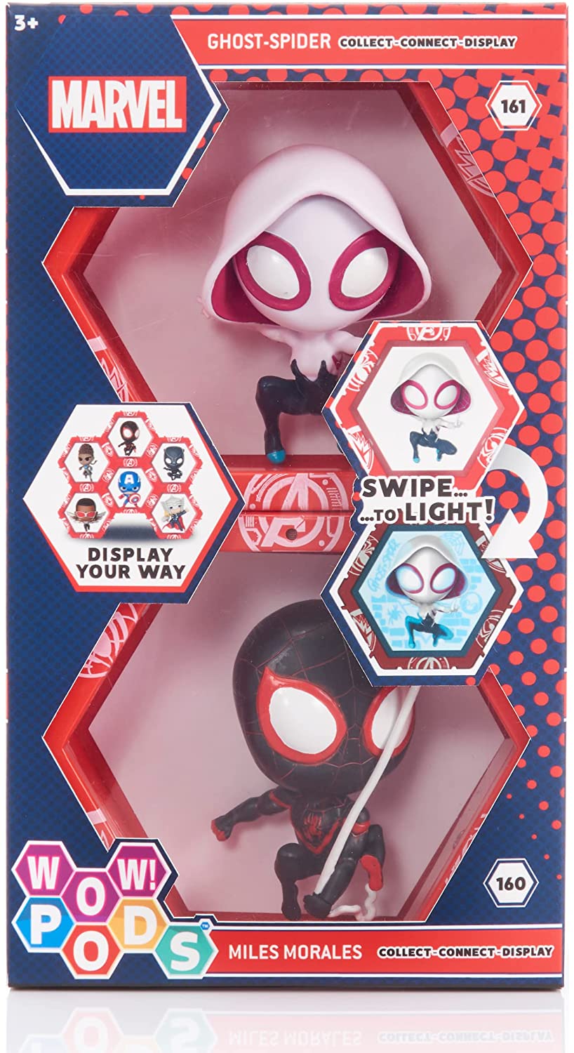 WOW! PODS Spiderman Collection - Miles Morales and Spider Gwen | Superhero Light-Up Bobble-Head Figures | Official Marvel Collectable Toys & Gifts, Spiderman Collection - Twin Pack