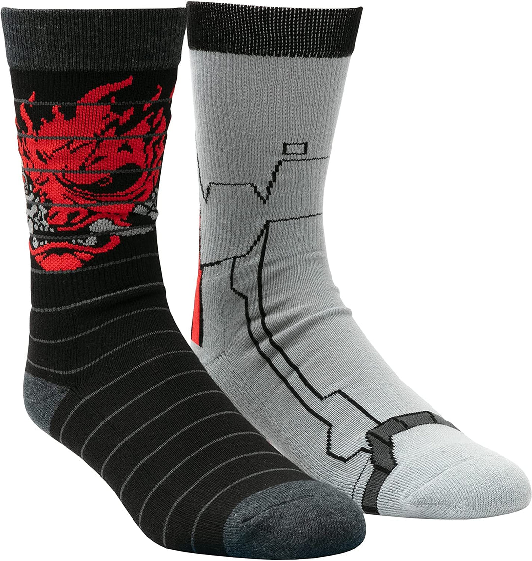 JINX Cyberpunk 2077 Johnny Silverfoot Embroidered Athletic Crew Socks, Multi-Col