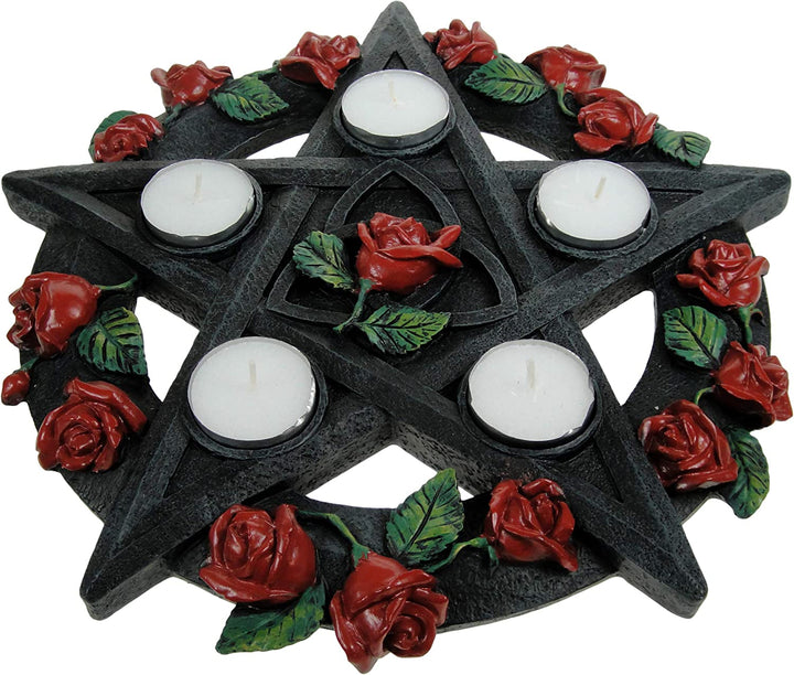 Nemesis Now NEM5185 Teelichthalter mit Pentagramm-Rose, 29,5 cm, Rot, Kunstharz, Einheitsgröße