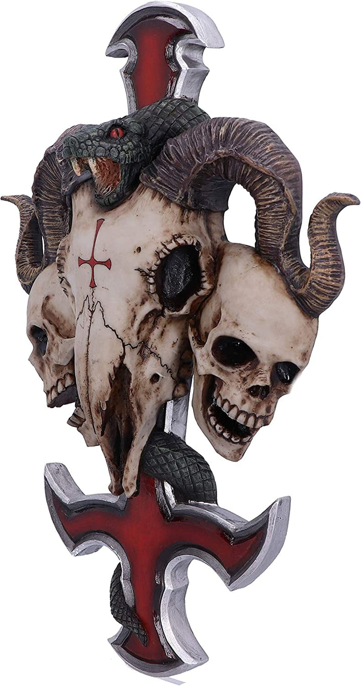 Nemesis Now James Ryman Devils Ram's Skull Petrine Cross Wandtafel, Rot, 30,5 cm