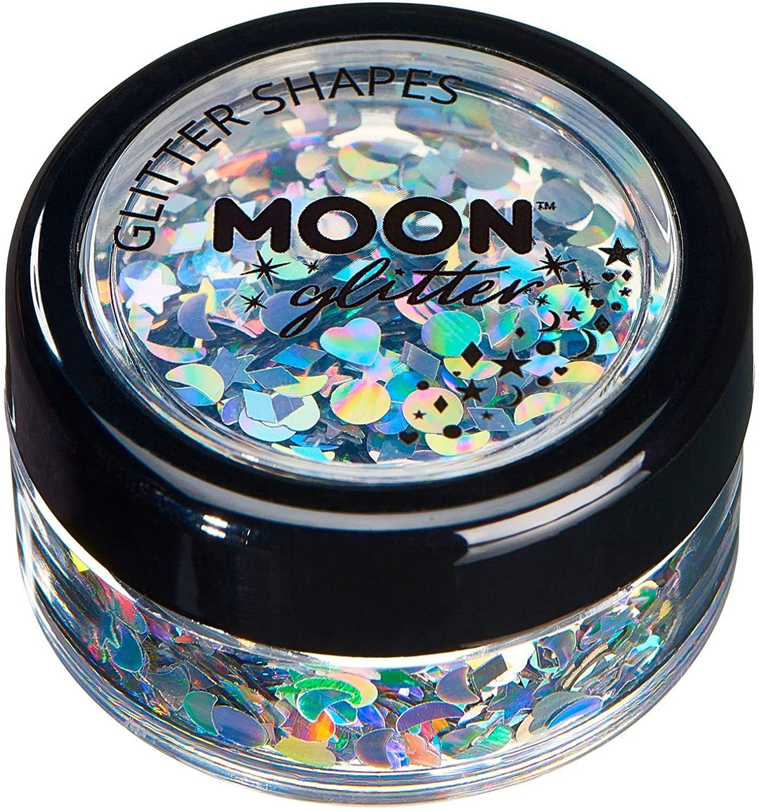 Smiffys Holografische Glitter Vormen van Moon Glitter - Zilver - 3g