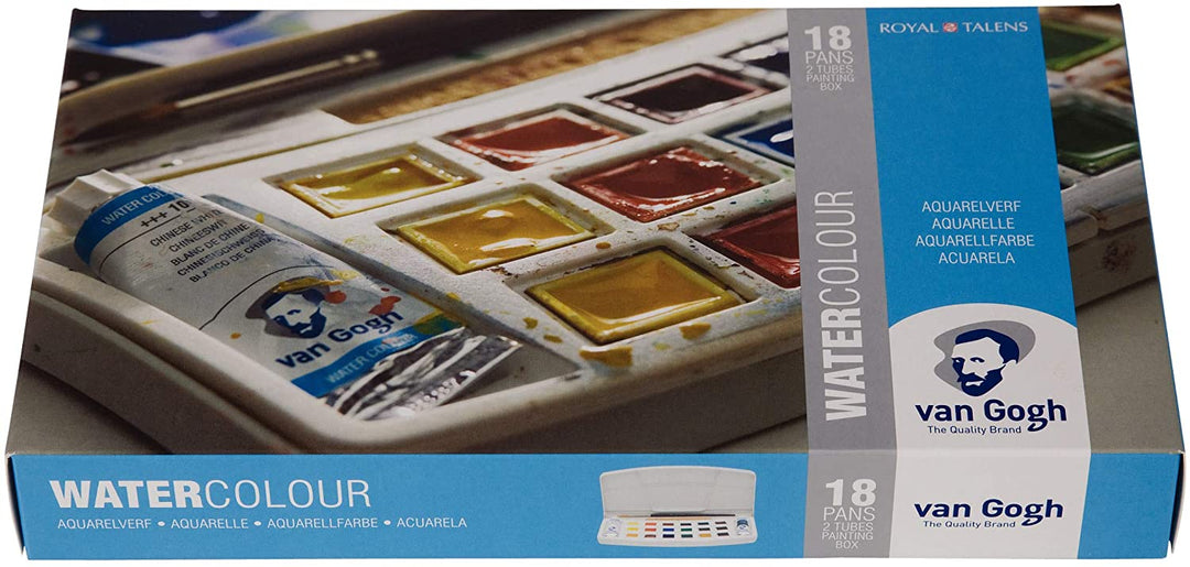 Royal Talens Van Gogh Watercolour 18 Pan W/2 Tubes Plastic Pocket Box