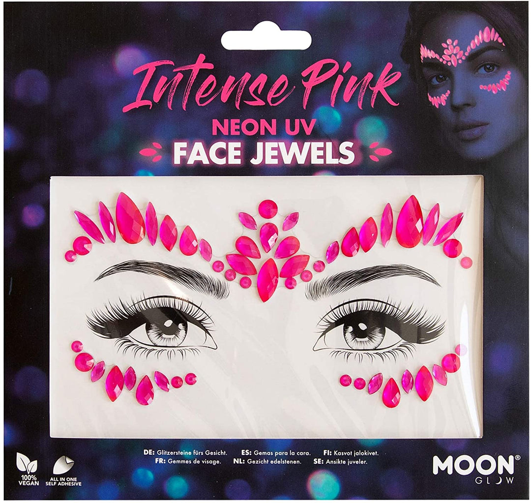 Neon-UV-Gesichtsschmuck von Moon Glow – Festival-Gesichts- und Körperschmuck, Kristall-Make-up-Augen-Glitzeraufkleber, temporäre Tattoo-Schmuckstücke