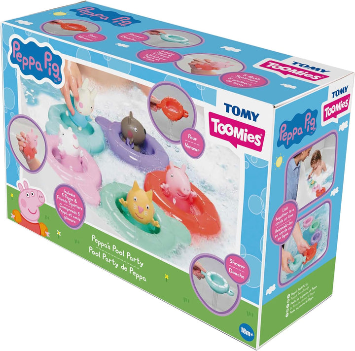 TOMY Toomies Peppa's Pool Party – 5 schwimmende Verbindungsringbecher mit 5 Peppa P