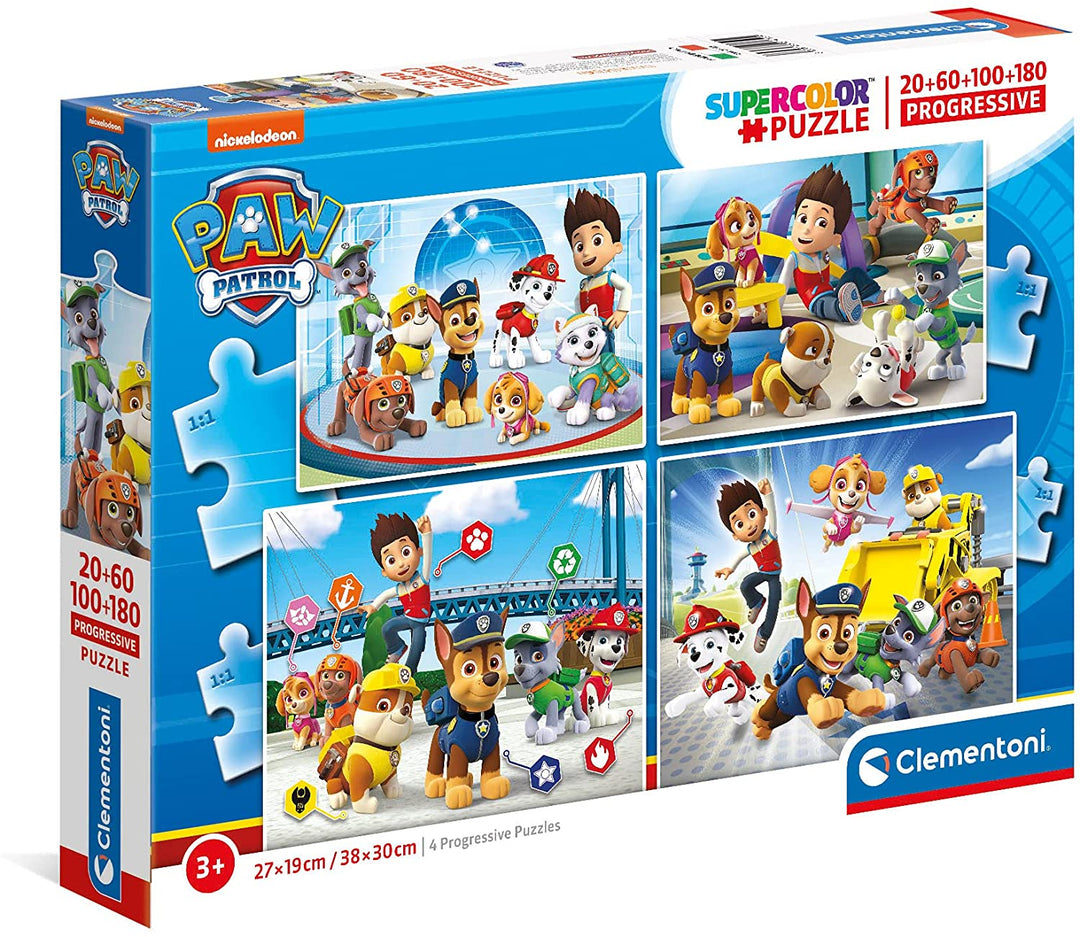 Clementoni 21412 Paw Patrol-Puzzles für Kinder – 20+60+100+180 Teile, ab 3 Jahren, mehrfarbig