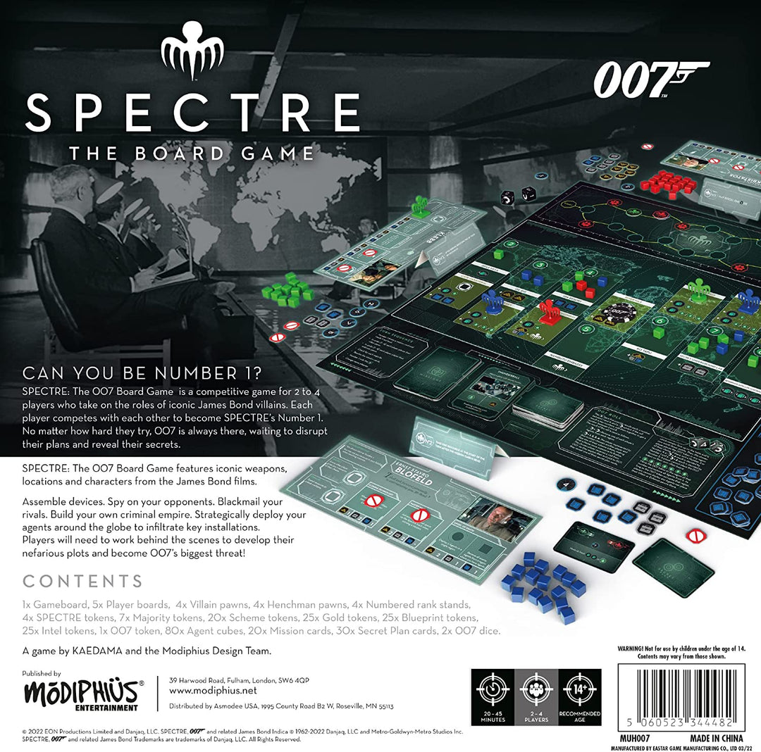 Modiphius 007 SPECTRE Brettspiel, Brettspiel, ab 14 Jahren, 2–4 Spieler, 20–45 Minuten, P