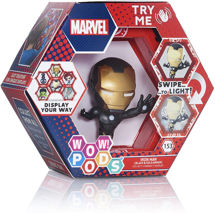 WOW! PODS Avengers Collection - Iron Man Metallic Limited Edition | Superhero Light-Up Bobble-Head Figure | Official Marvel Toys, Collectables & Gifts