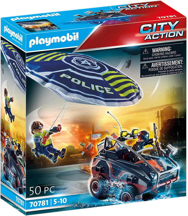 Playmobil City Action 70781 Polizei-Fallschirm mit Amphibienfahrzeug, schwimmfähig,