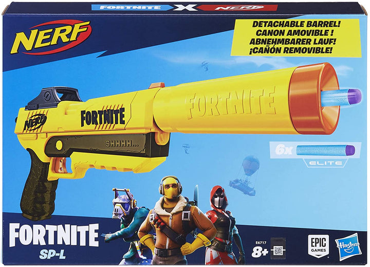 Nerf Fortnite SP L Blaster mit abnehmbarem Lauf und 6 offiziellen Fortnite Elite