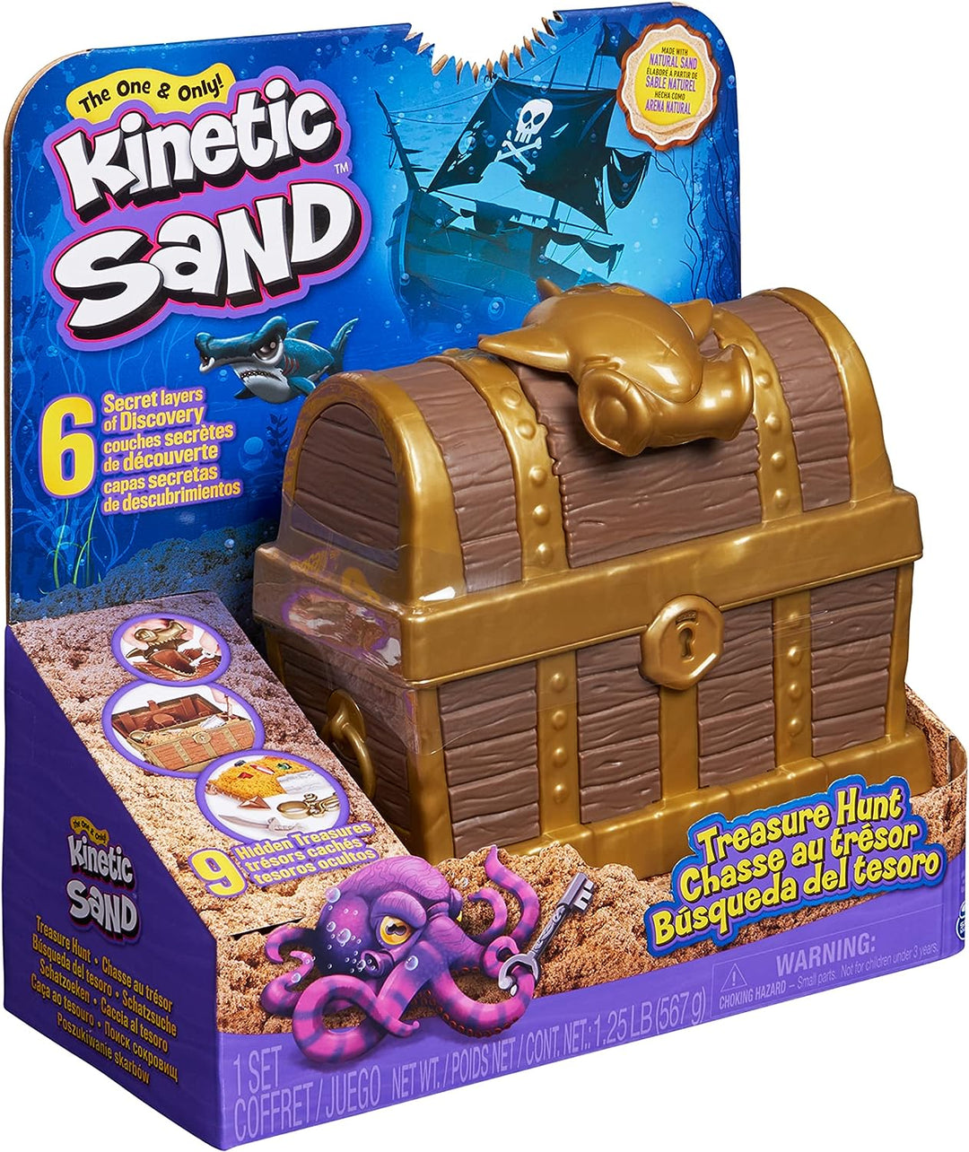 Kinetic Sand, Schatzsuche-Spielset mit 9 Überraschungsenthüllungen, 567 g, braun und selten