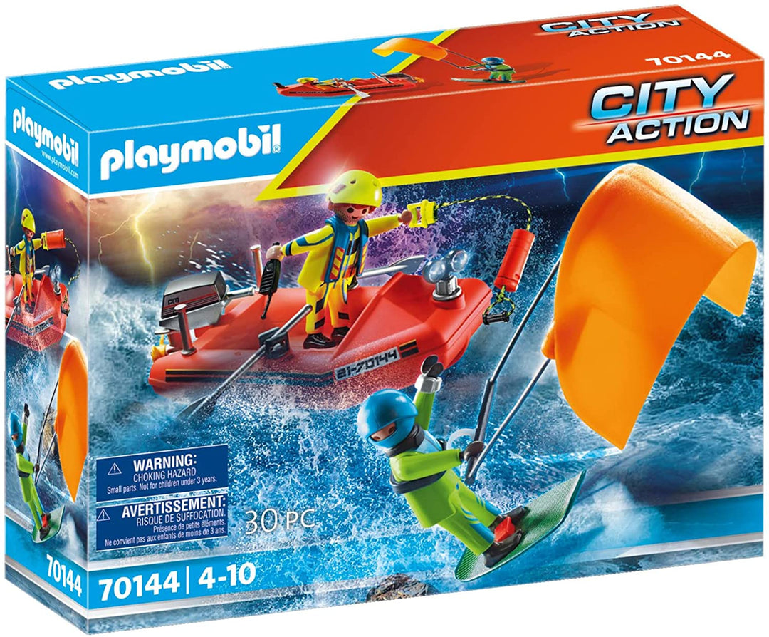 PLAYMOBIL City Action 70144 Sea Rescue: Kitesurfer Rescue with Speedboat, For ag