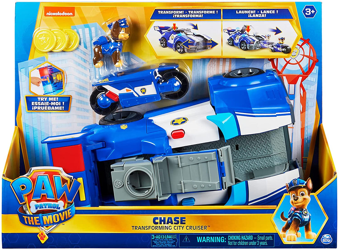 PAW Patrol Chases 2-in-1-verwandelbares Film-City-Cruiser-Spielzeugauto mit Motorrad, Lichtern und Geräuschen und Actionfigur zum Sammeln, Kinderspielzeug für Kinder ab 3 Jahren