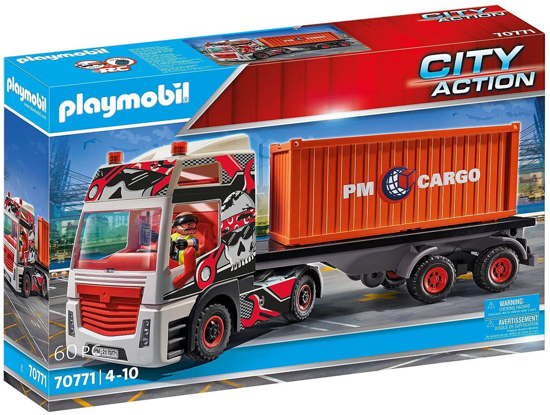 Playmobil City Action 70771 LKW mit Frachtcontainer, RC-kompatibel, für Kinder ab 4 Jahren