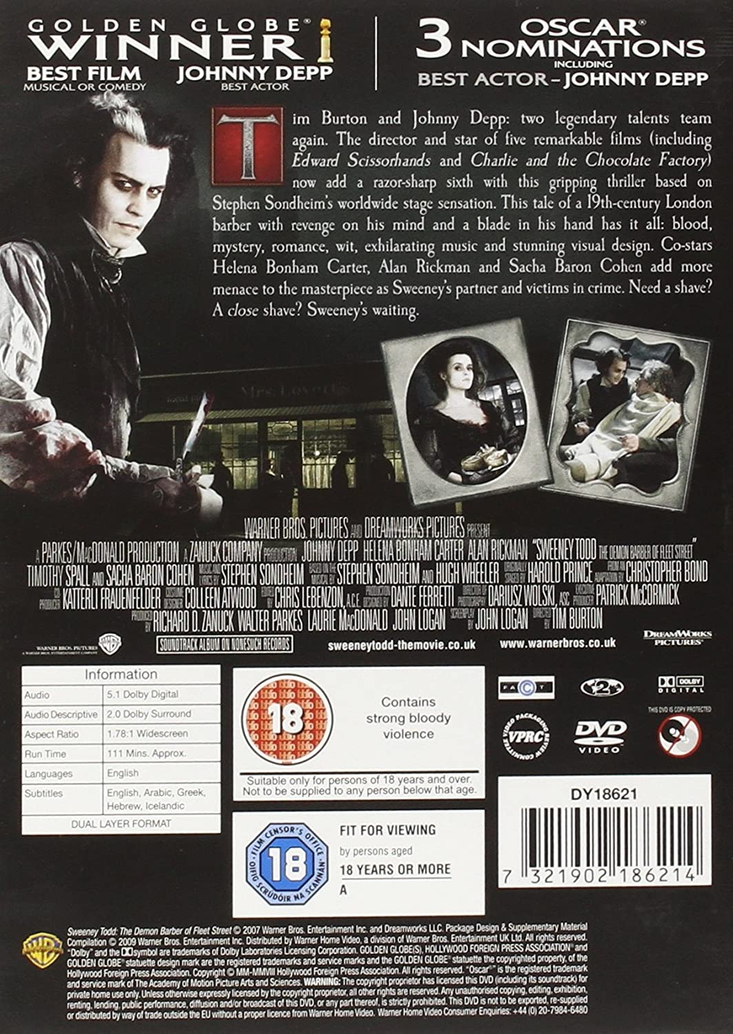 Sweeney Todd: The Demon Barber Of Fleet Street [2008] [2007] – Musical/Drama [DVD]