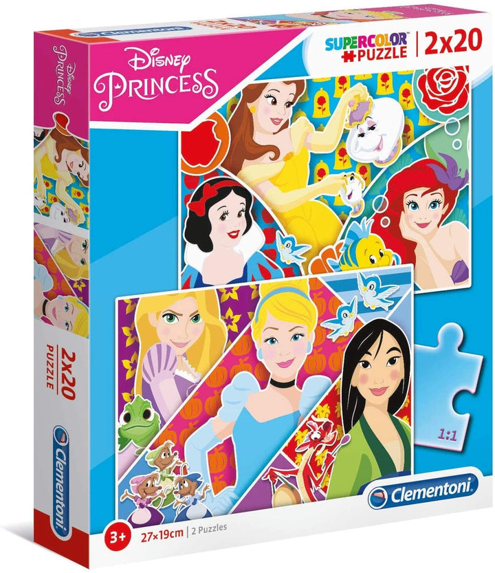 Clementoni – 24766 – Supercolor-Puzzle – Disney Princess – 2 x 20 Teile – hergestellt in Italien – Puzzle für Kinder ab 3 Jahren