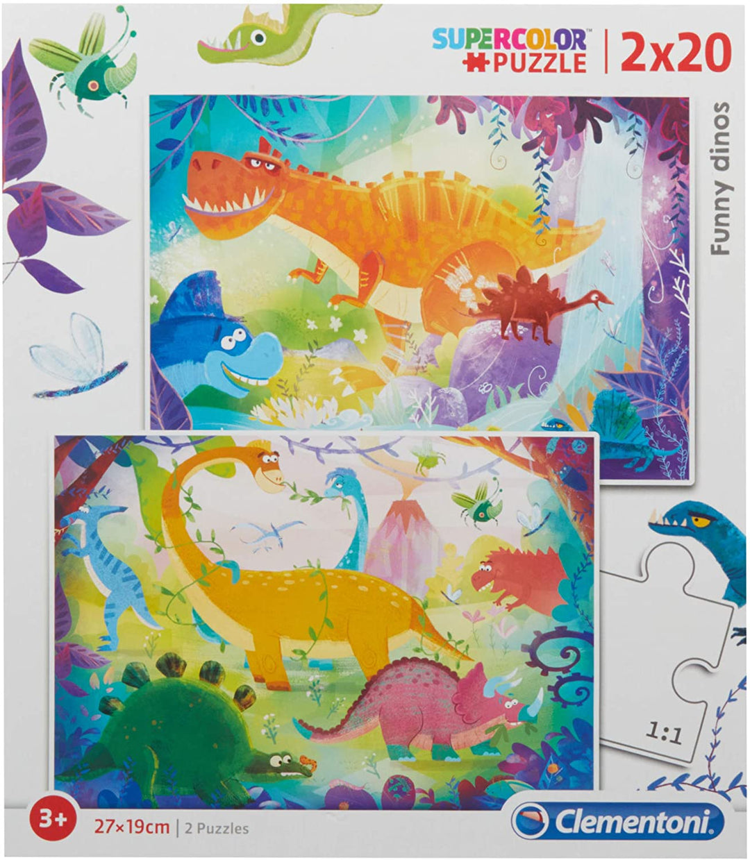 Clementoni – 24755 – Supercolor-Puzzle für Kinder – Dinosaurier – 2 x 20 Teile