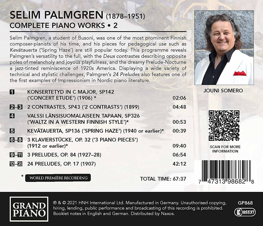 Palmgren: Piano Works 2 [Jouni Somero] [Grand Piano: GP868] [Audio CD]