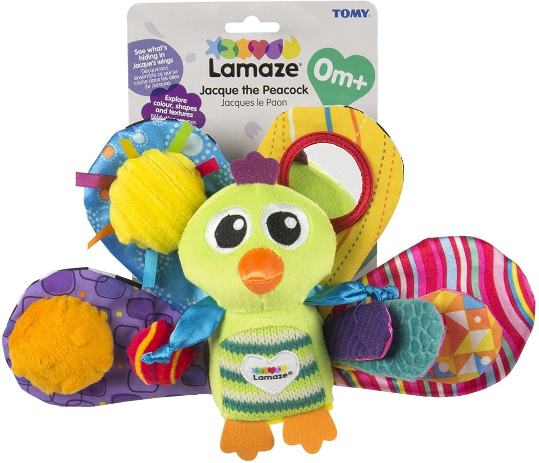 Lamaze Jacques the Peacock, Clip on Pram and Pushchair Newborn Baby Toy - Yachew