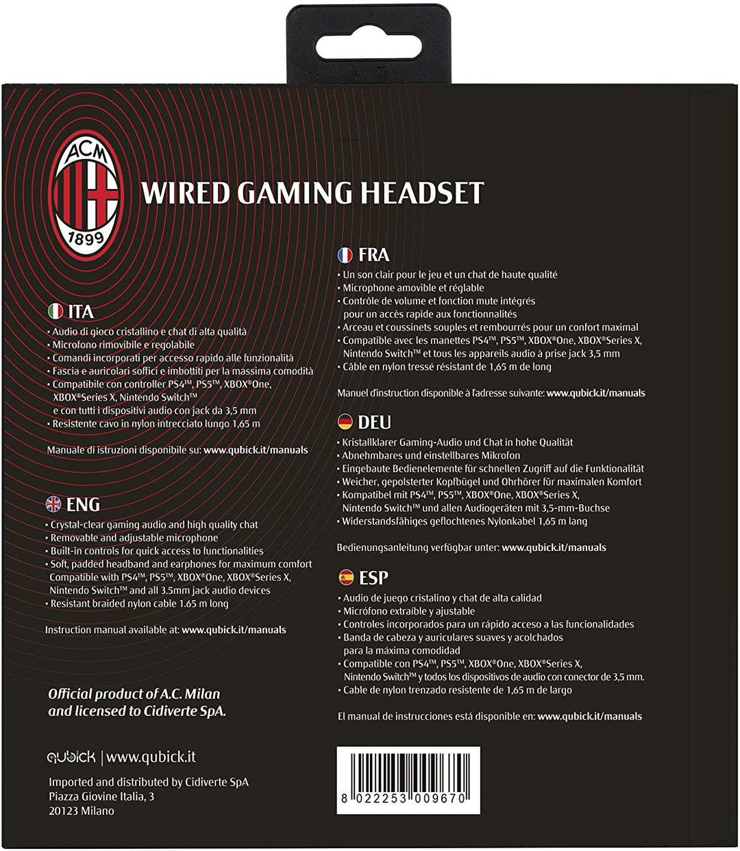 AC Milan Kabelgebundenes Gaming-Headset/Headset (PS4////)