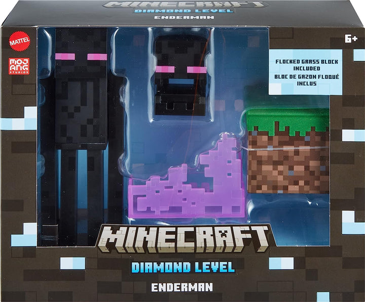 Minecraft Diamond Enderman Actionfigur mit Zubehör, einschließlich beflocktem Gras