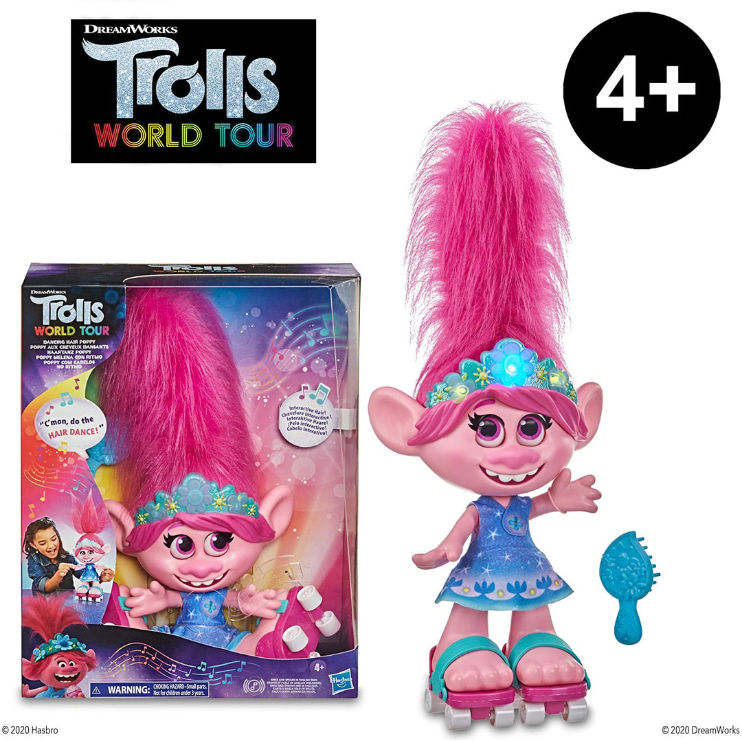 DreamWorks Trolls World Tour Dancing Hair Poppy Bambola interattiva parlante e cantante con movimento