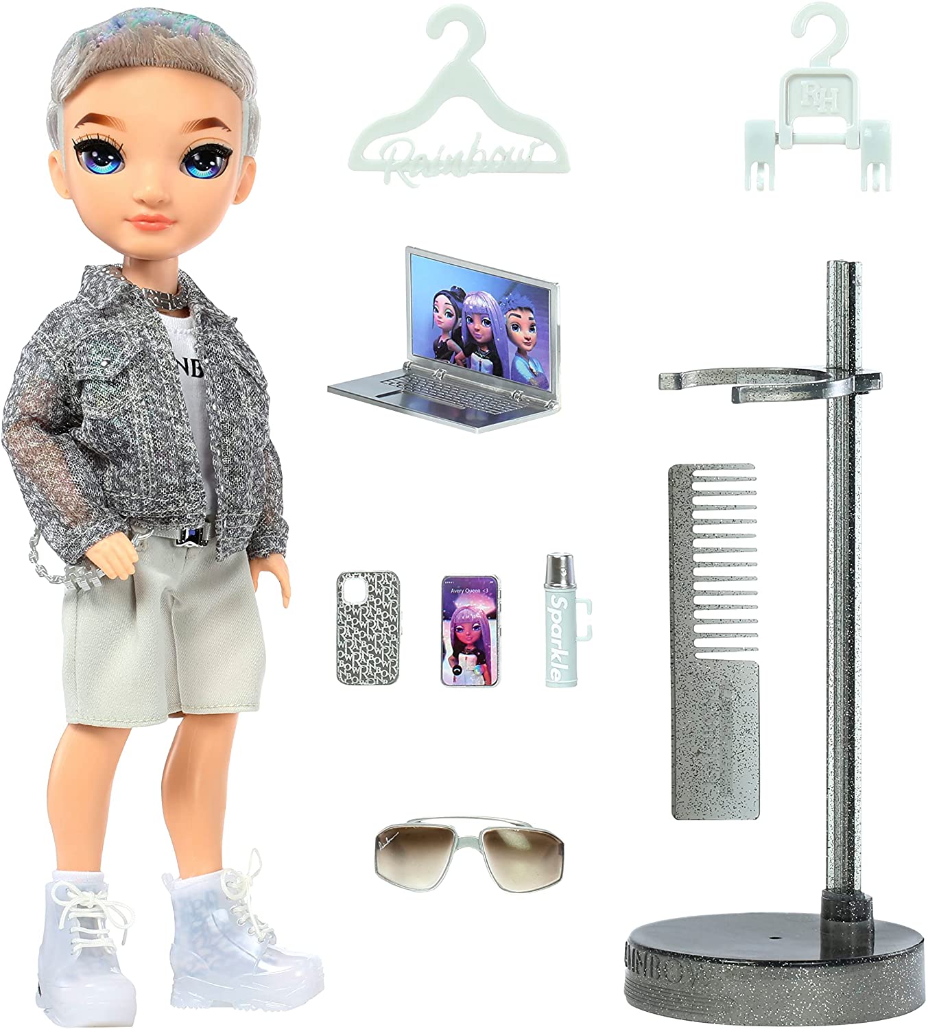 Rainbow High Fashion Doll – Aidan Russel im lila schillernden Outfit – bewegliche 6-Zoll-Puppe mit Zubehör 5