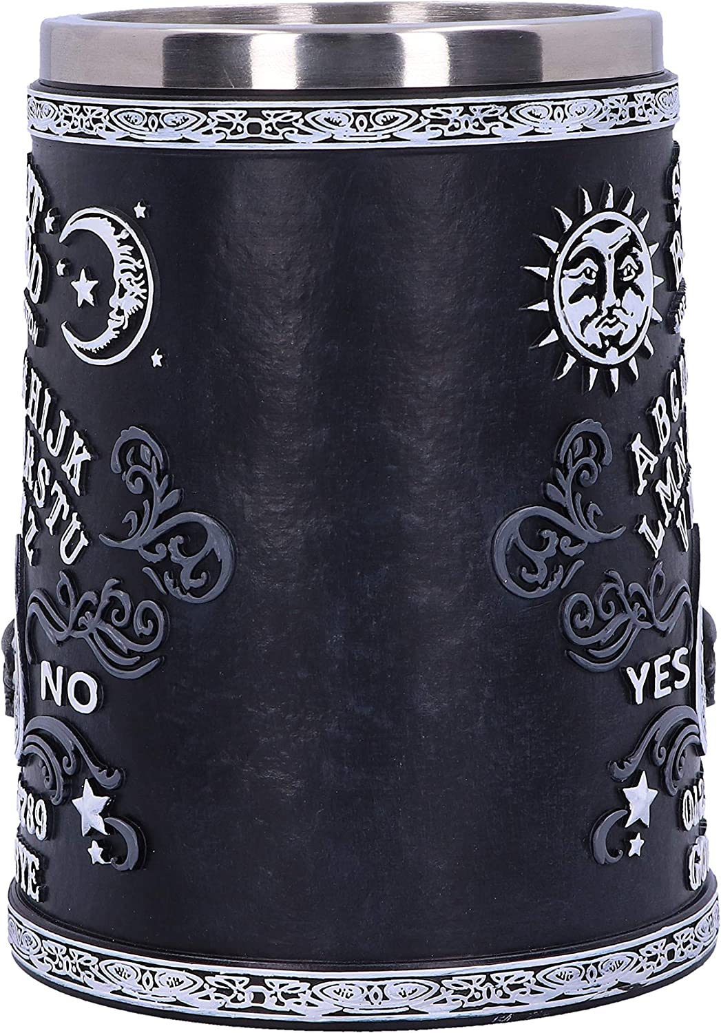 Nemesis Now Black and White Spirit Board Humpenbecher, Harz mit Edelstahleinsatz, 14,5 cm