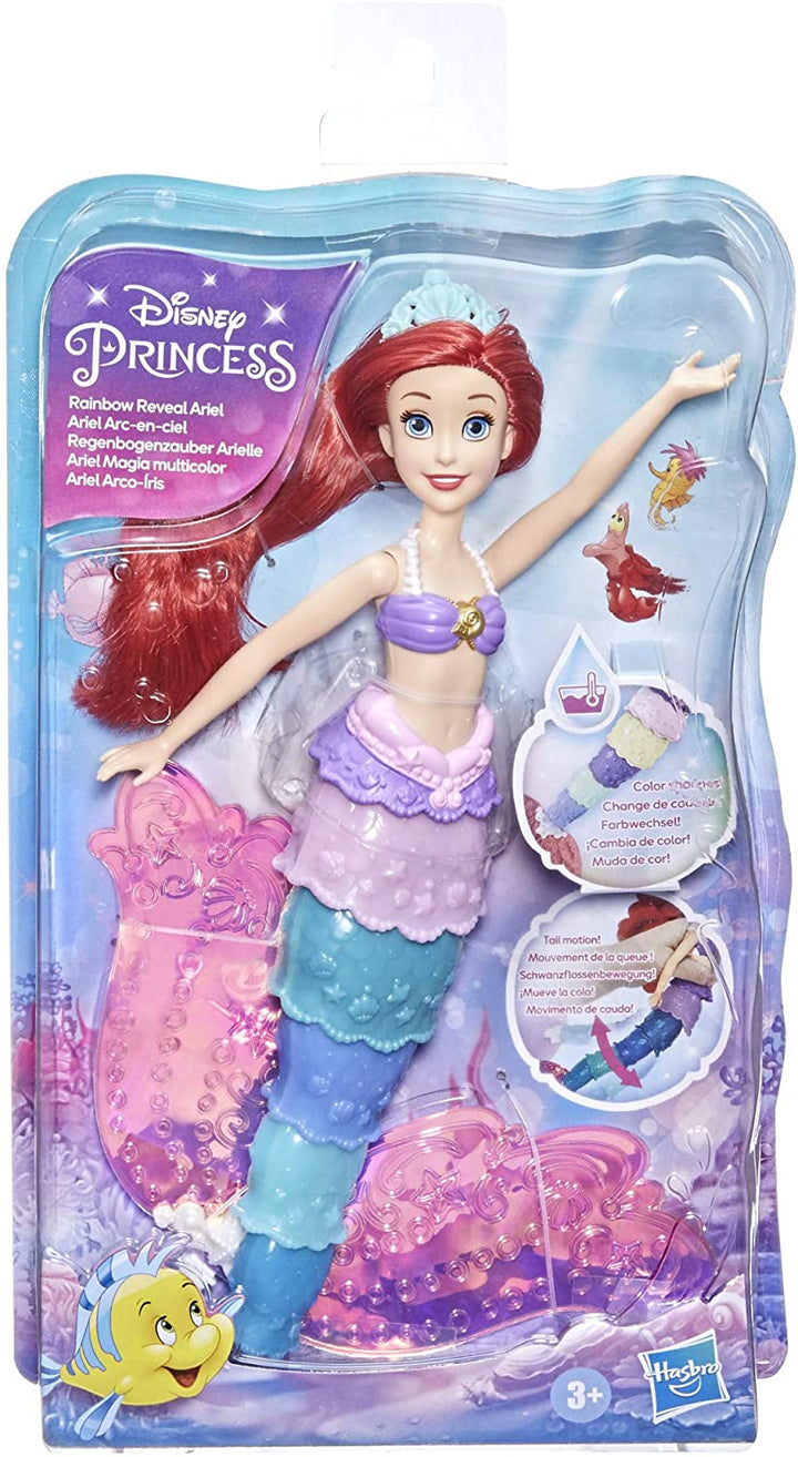 Disney Princess Rainbow Reveal Ariel, Farbwechselpuppe, Wasserspielzeug „Die kleine Meerjungfrau“ von Disney für Mädchen ab 3 Jahren