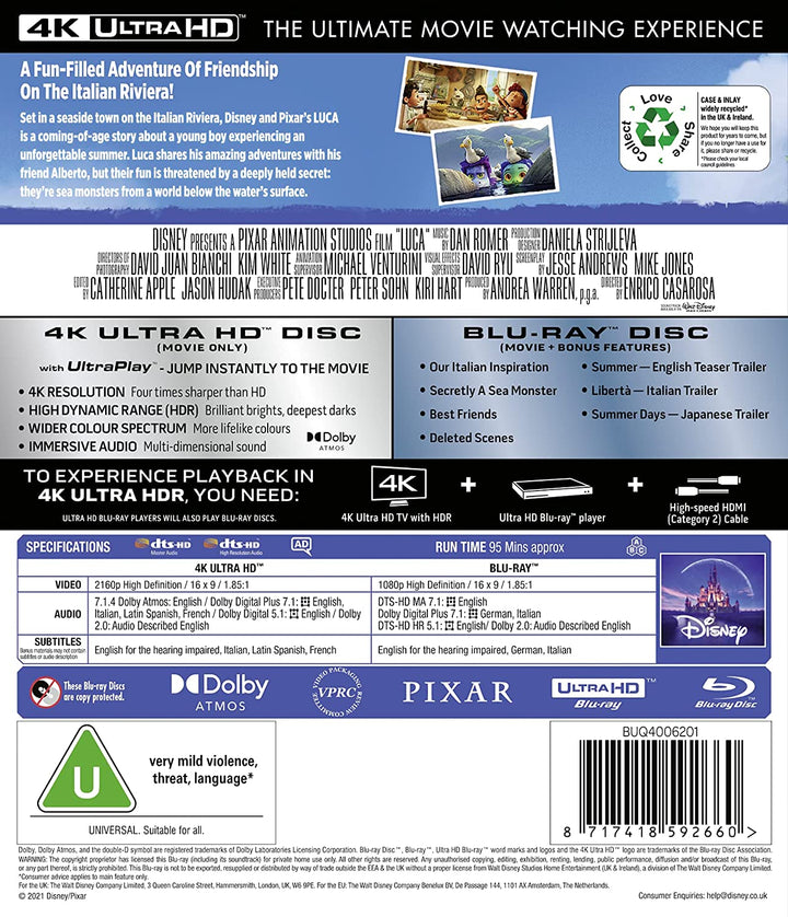 Disney & Pixar's Luca 4K UHD - Animation [Blu-ray]