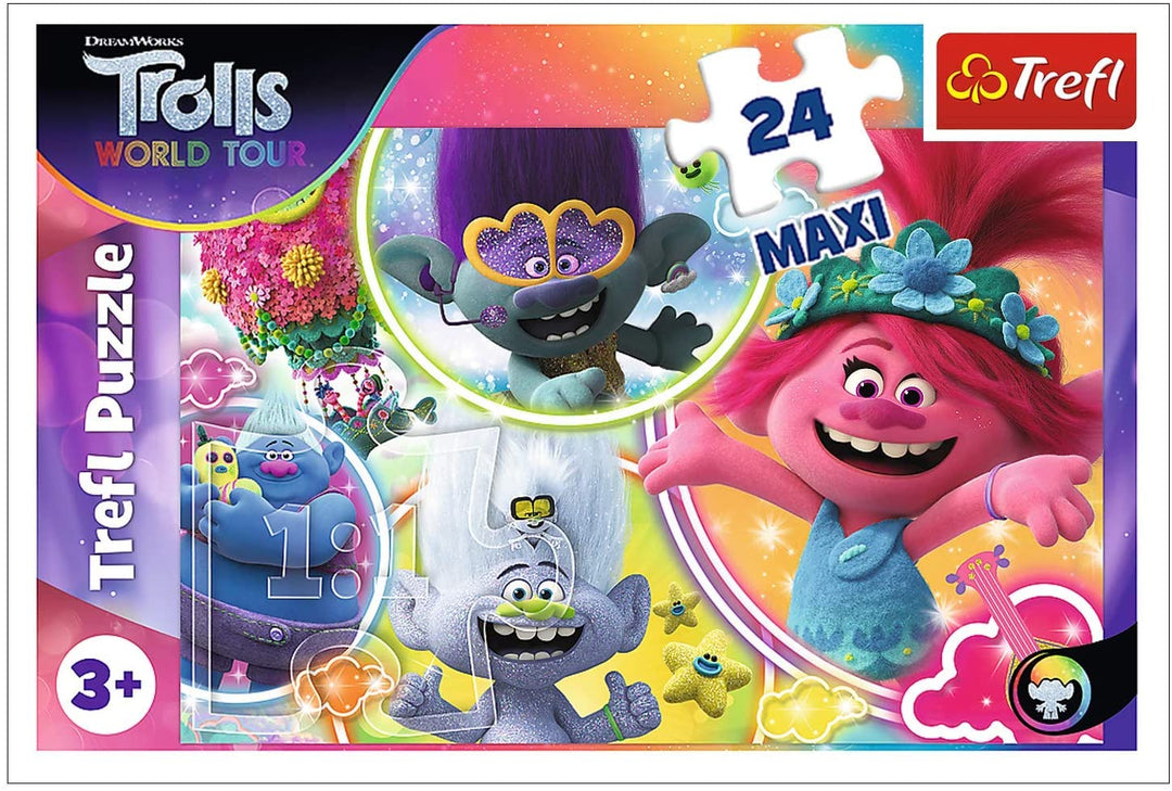 Trefl Puzzle, Die Musikwelt der Trolle, 24 Maxi-Teile, Universal Trolls World Tour