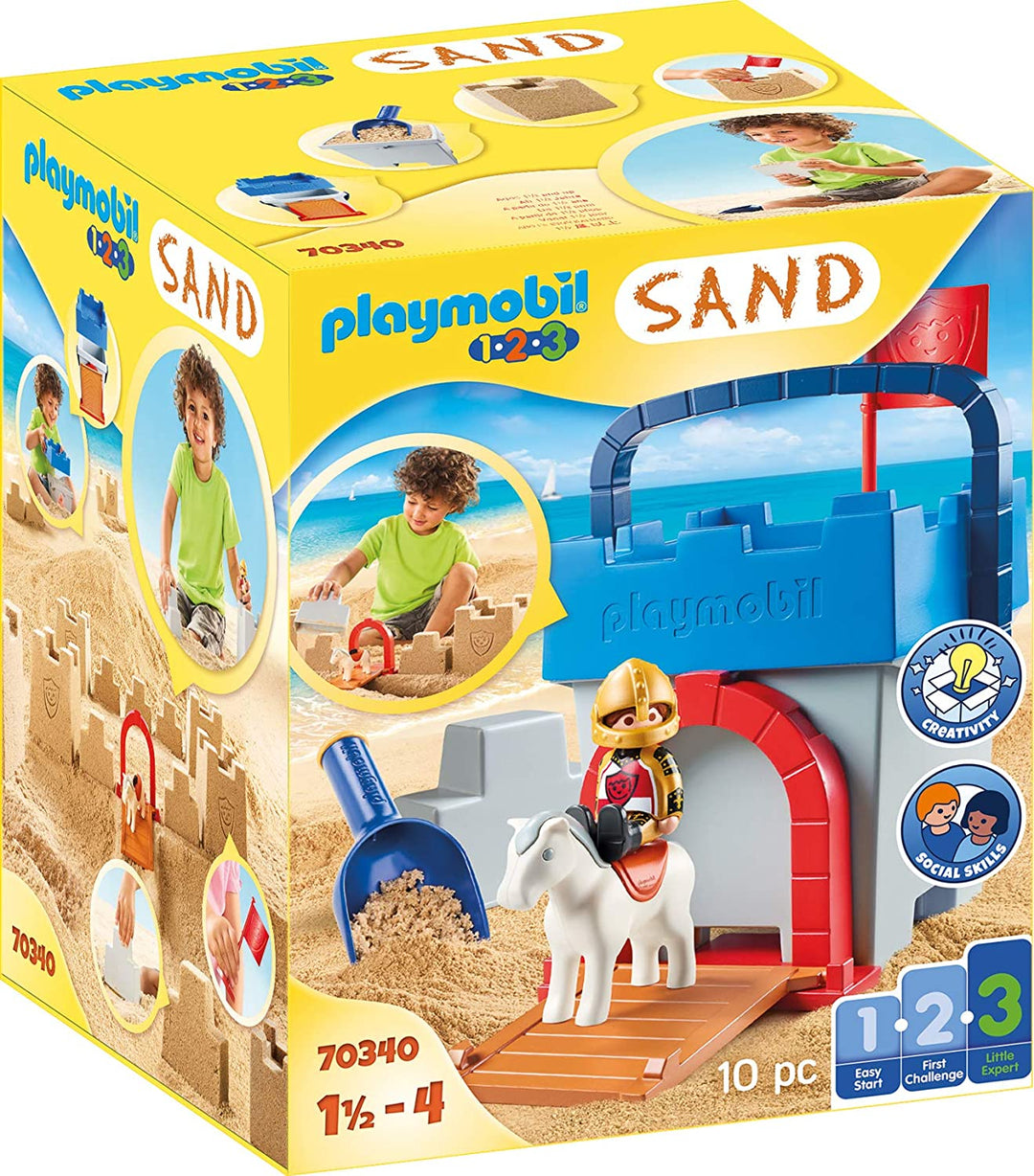 Playmobil 1.2.3 SAND 70340 Cubo de arena del castillo del caballero para niños a partir de 3 años