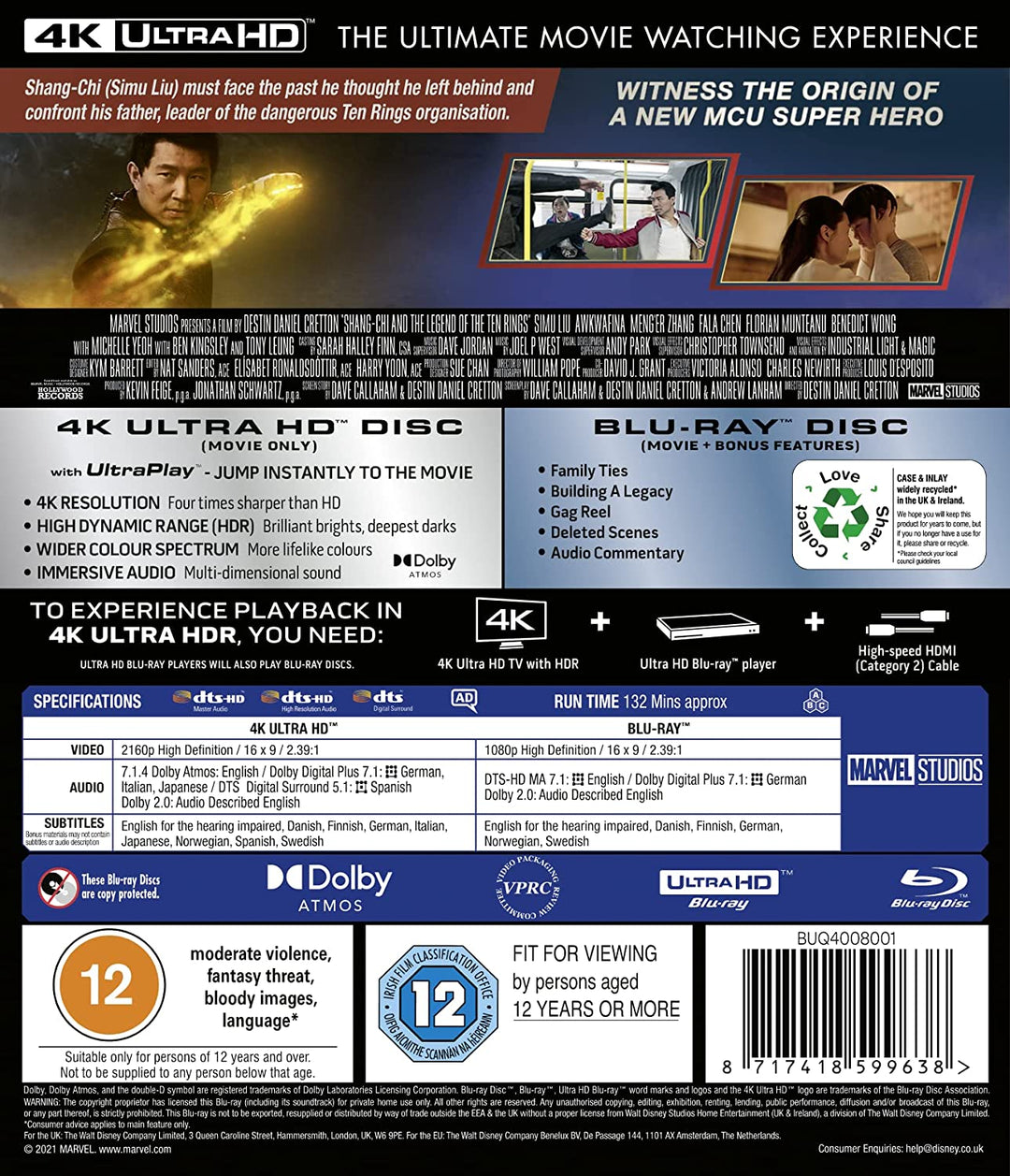Marvel Studios Shang-Chi und die Legende der zehn Ringe 4K UHD [2021] – Action/Fantasy [Blu-ray]