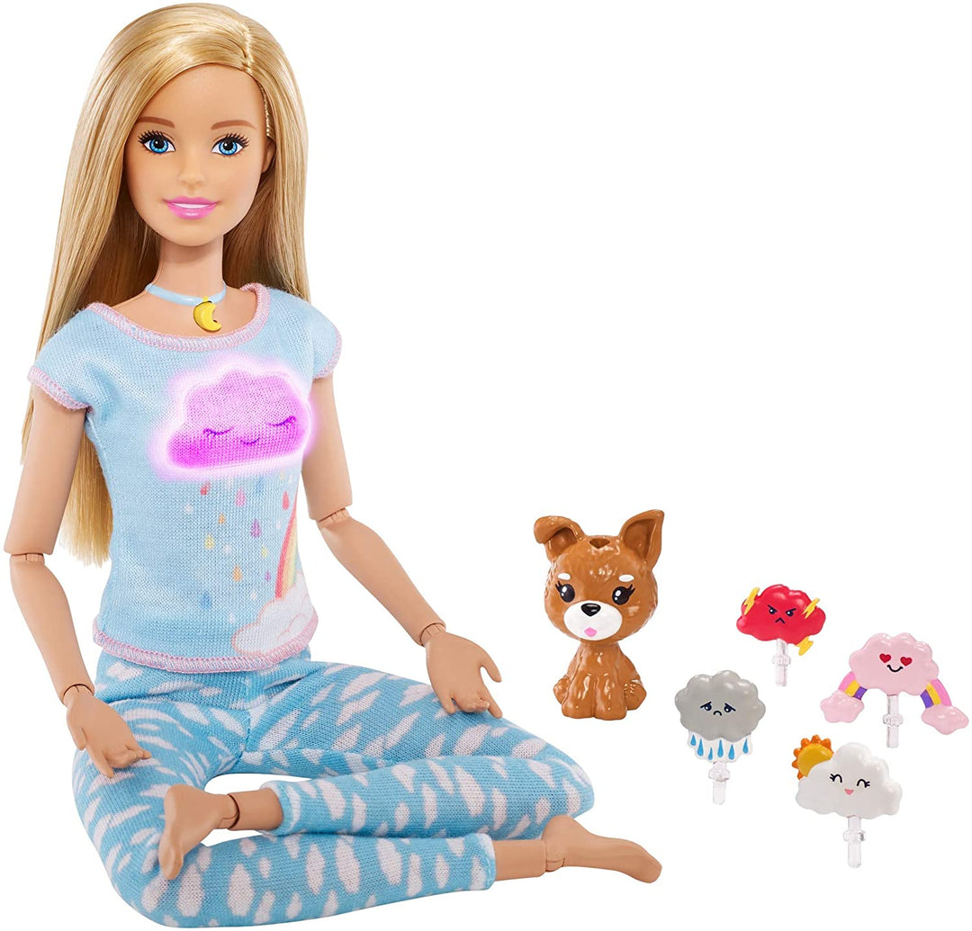 Barbie Breathe with Me meditatiepop, blond, met 5 lichtjes en geleide meditatie-oefeningen