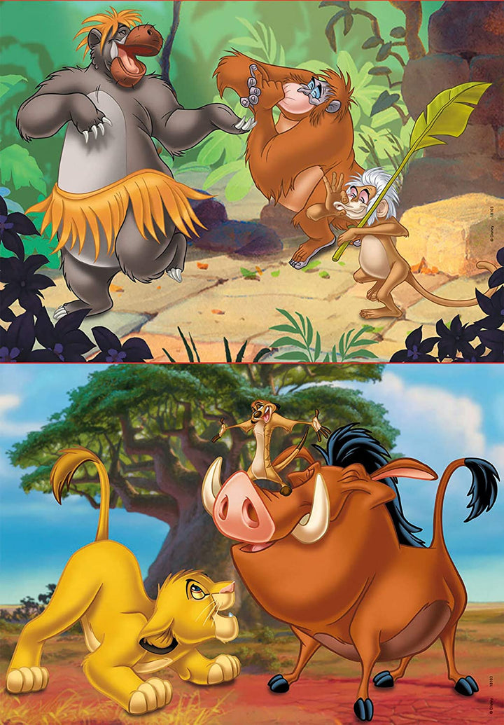 Educa 18103 Animals Disney All Other Rey Leon, el libro de la selva, Simba, Baloo 2 Puzzles x 20 Pieces, Multicoloured