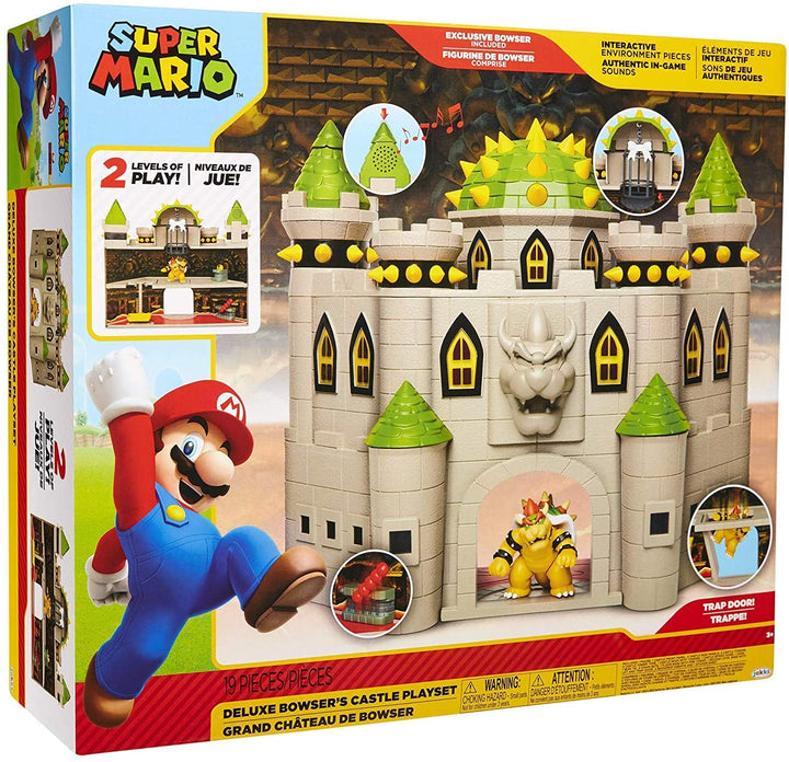 Nintendo Bowser's Castle Super Mario Deluxe Bowser's Castle Playset with 2.5" Exclusive Articulated Bowser Action Figure, Interactive Play Set with Authentic in-Game Sounds