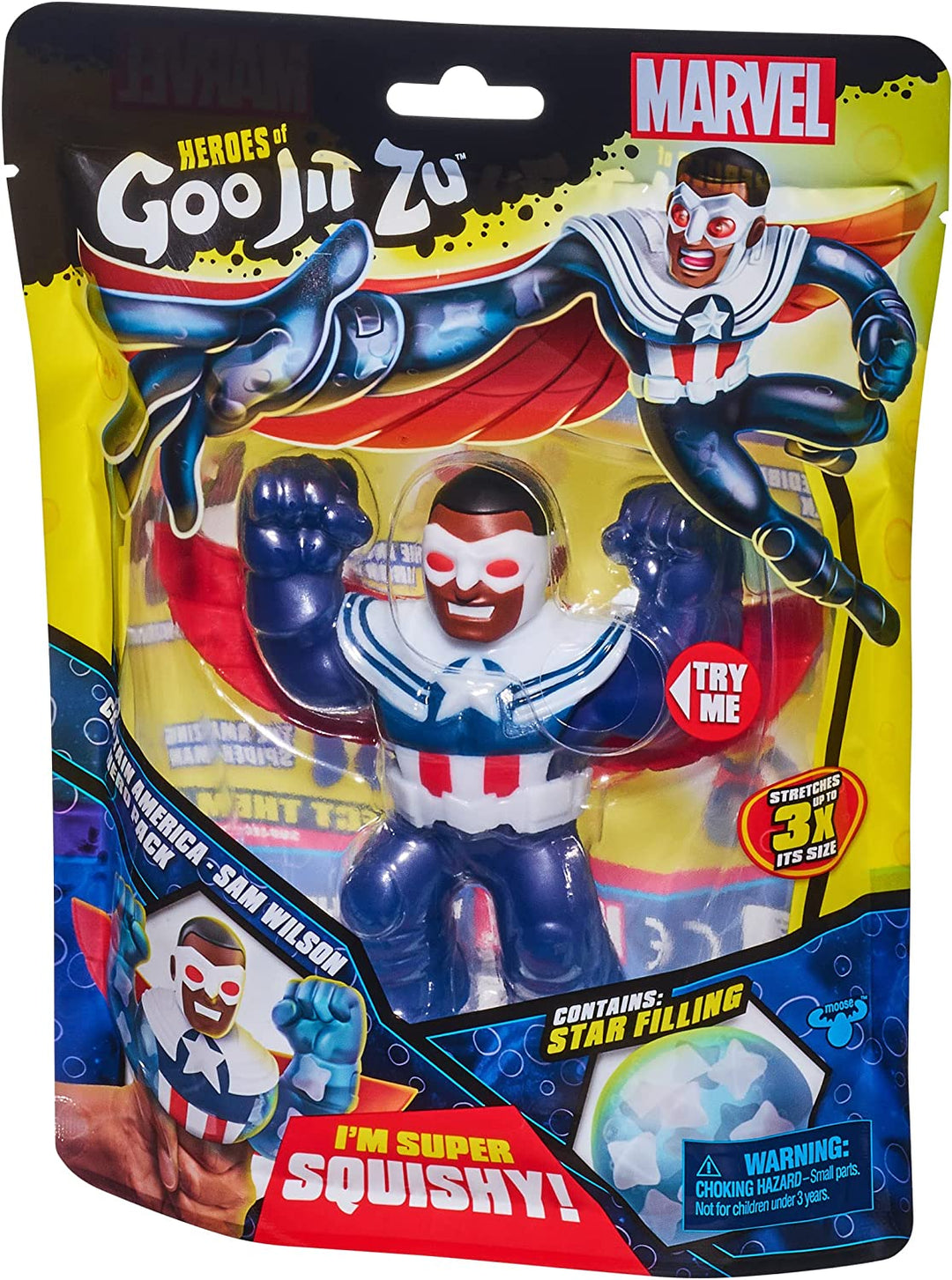 Goo Jit Zu Marvel Heldenpaket. Captain America – Sam Wilson – Squishy 4,5-Zoll-Tal
