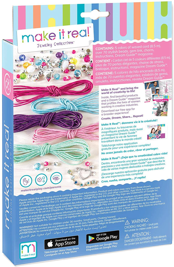 Make It Real Rainbow Bling Bracelets Kit de fabricación de pulseras de cuentas y nudos para niñas